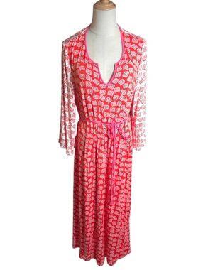 Boden Red  and White Beach Boho Printed Maxi Dress